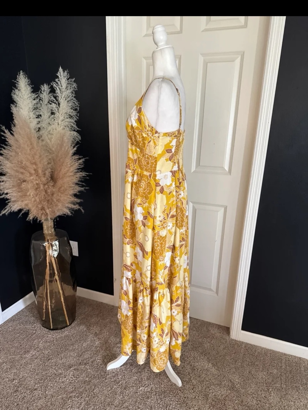 Abercrombie & Fitch Button-Through Yellow Floral Maxi Dress Size Large - Picture 5 of 12